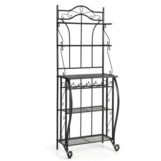 Costway 5-Tier Metal Kitchen Baker's Rack with 5 Wine Bottles Rack