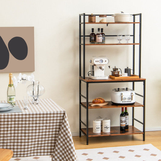 Costway 5-Tier Rustic Brown Kitchen Baker's Rack with Hutch and Open Shelves