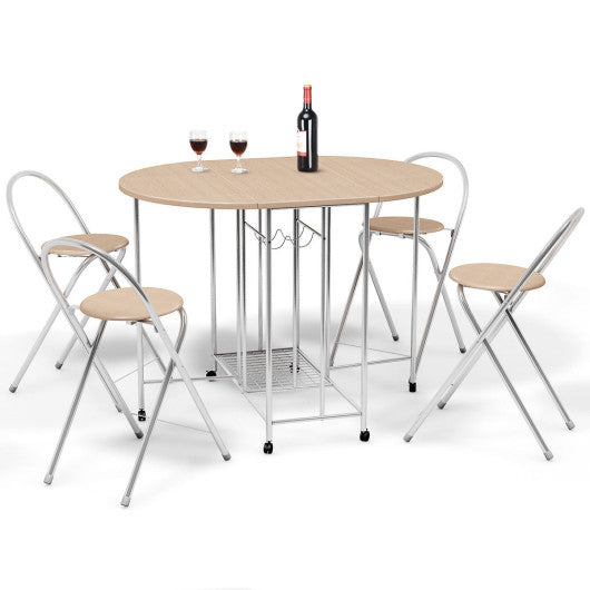 Costway 5 pcs Foldable Dining Set 1 Table and 4 Chairs