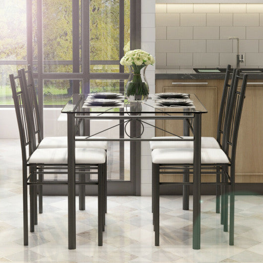 Costway 5 pcs Glass Metal Table and 4 Chairs Dining Set