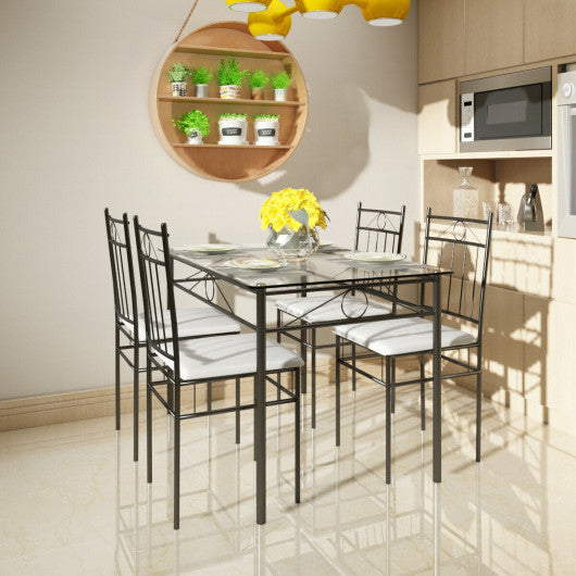 Costway 5 pcs Glass Metal Table and 4 Chairs Dining Set