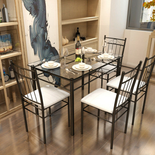 Costway 5 pcs Glass Metal Table and 4 Chairs Dining Set