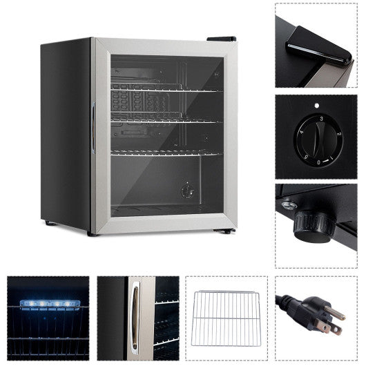 Costway 52-Can Beverage Refrigerator Cooler with Glass Door Stainless Steel