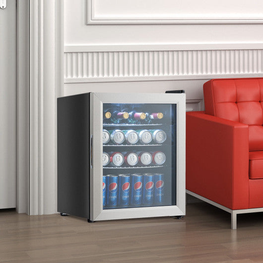 Costway 52-Can Beverage Refrigerator Cooler with Glass Door Stainless Steel