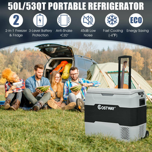 Costway 53 QT Gray Portable Dual-Zone Car Refrigerator