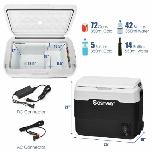 Costway 53 QT White Portable Dual-Zone Car Refrigerator