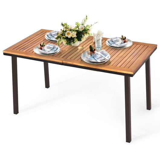 Costway 55" Patio Acacia Dining Table with Umbrella Hole