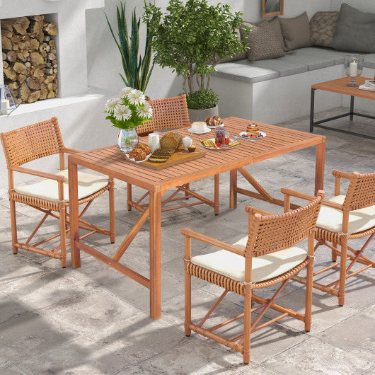 Costway 55" Patio Rectangular Acacia Wood Dining Table with Umbrella Hole