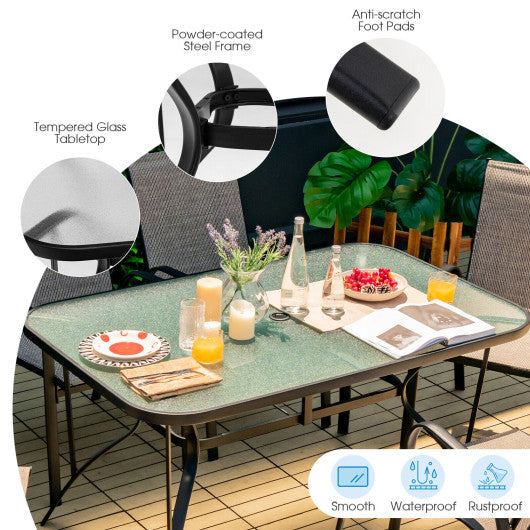 Costway 55" x 35" Patio Dining Rectangle Tempered Glass Table with Umbrella Hole