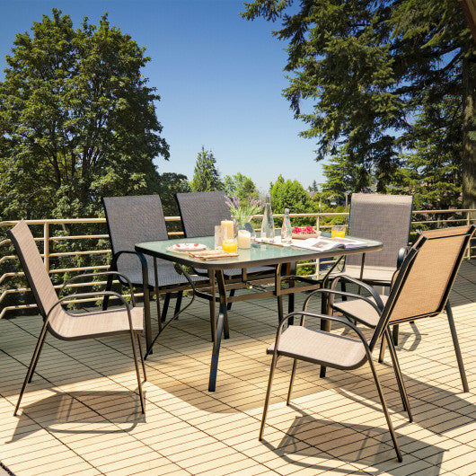 Costway 55" x 35" Patio Dining Rectangle Tempered Glass Table with Umbrella Hole