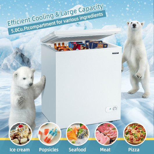 Costway 5.2 Cu.ft White Chest Freezer Upright Single Door Refrigerator with 3 Baskets