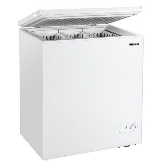 Costway 5.2 Cu.ft White Chest Freezer Upright Single Door Refrigerator with 3 Baskets