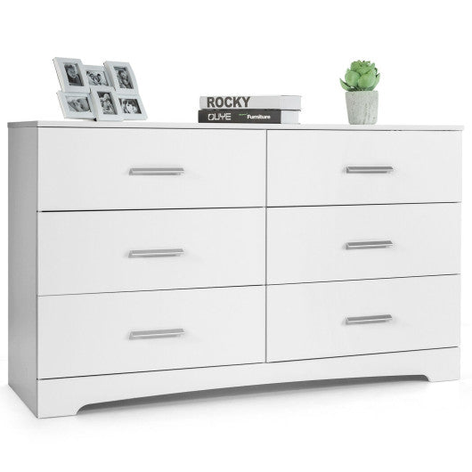 Costway 6 Drawer White Double Dresser Chest of Drawers Storage Cabinet Organizer