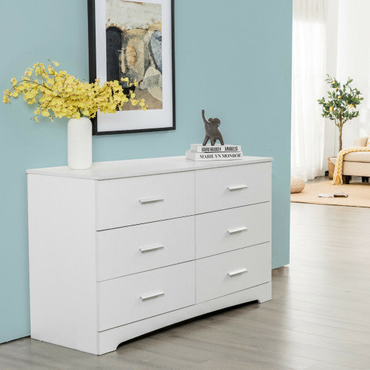 Costway 6 Drawer White Double Dresser Chest of Drawers Storage Cabinet Organizer