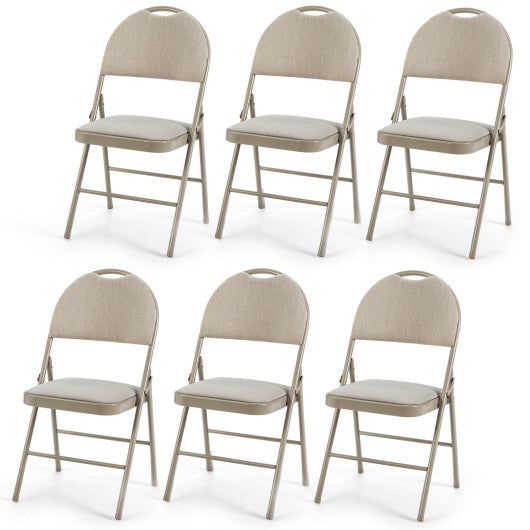 Costway 6 Pack Beige Folding Chairs Portable Padded Office Kitchen Dining Chairs