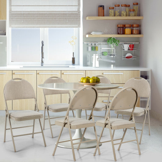 Costway 6 Pack Beige Folding Chairs Portable Padded Office Kitchen Dining Chairs
