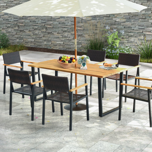 Costway 6 Person Acacia Wood Outdoor Dining Table with 2 Inch Umbrella Hole