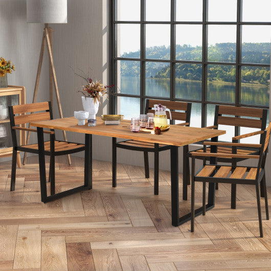 Costway 6-Person Acacia Wood Outdoor Dining Table with 2 Inch Umbrella Hole