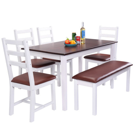 Costway 6 Pieces Dining Table Set 4 Chairs 1 Bench