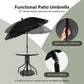 Costway 6 Pieces Gray Patio Dining Set Folding Chairs Glass Table Tilt Umbrella for Garden