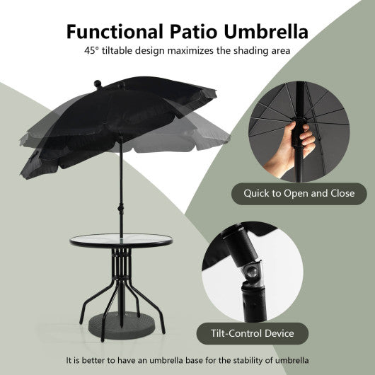 Costway 6 Pieces Gray Patio Dining Set Folding Chairs Glass Table Tilt Umbrella for Garden