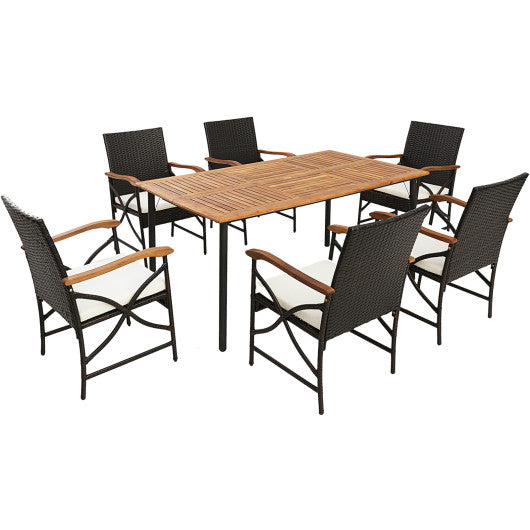 Costway 6 Pieces Outdoor Dining Set with Acacia Wood Table