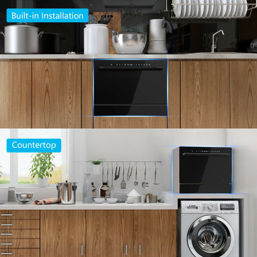 Costway 6 Place Setting Built-in or Countertop Dishwasher Machine with 5 Programs