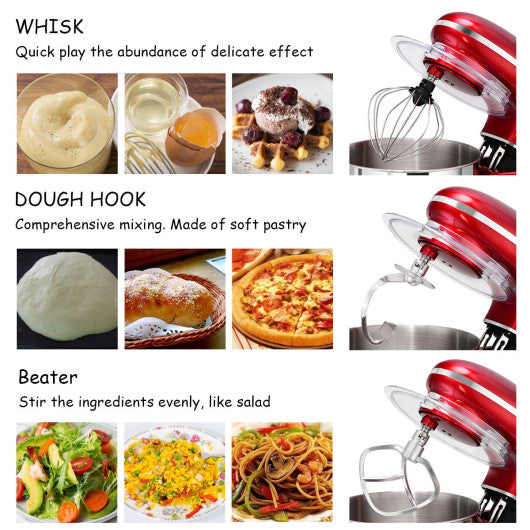 Costway 6 Speed 6.3 Qt Tilt-Head Red Stainless Steel Electric Food Stand Mixer
