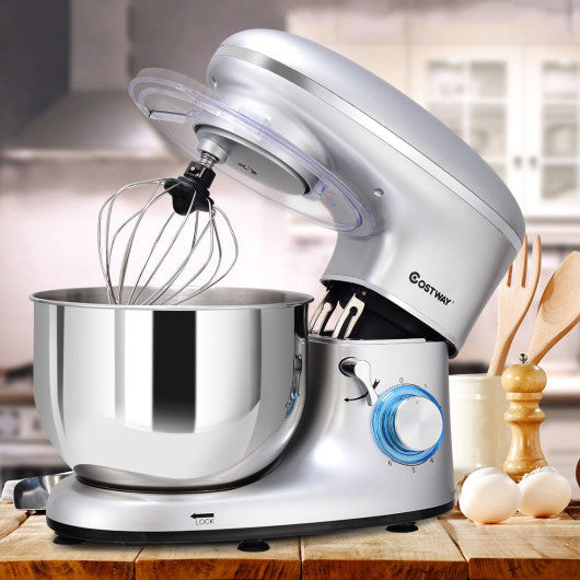 Costway 6 Speed 6.3 Qt Tilt-Head Silver Stainless Steel Electric Food Stand Mixer