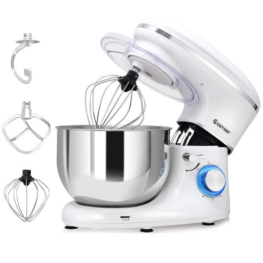 Costway 6 Speed 6.3 Qt Tilt-Head White Stainless Steel Electric Food Stand Mixer