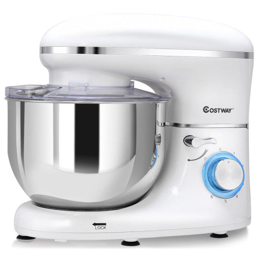 Costway 6 Speed 6.3 Qt Tilt-Head White Stainless Steel Electric Food Stand Mixer