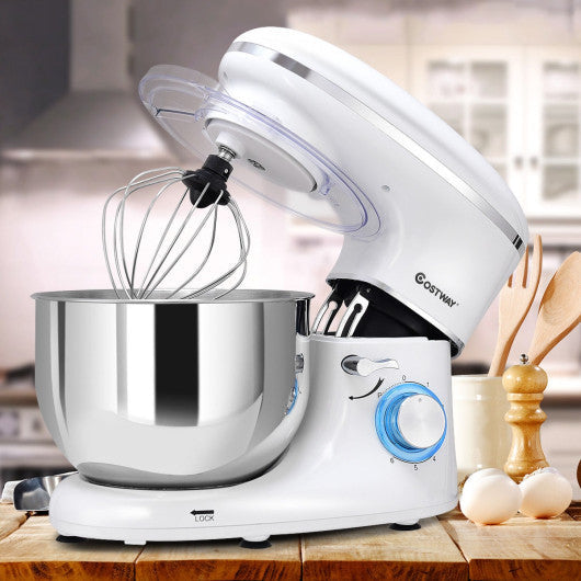 Costway 6 Speed 6.3 Qt Tilt-Head White Stainless Steel Electric Food Stand Mixer