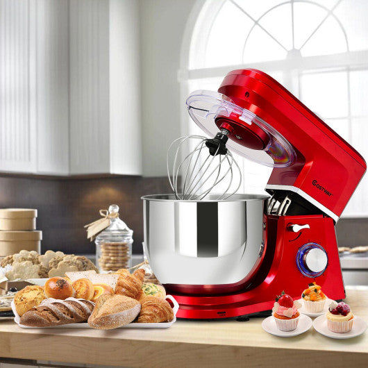 Costway 6 Speed 7.5 Qt Tilt-Head Stainless Steel Red Electric Food Stand Mixer
