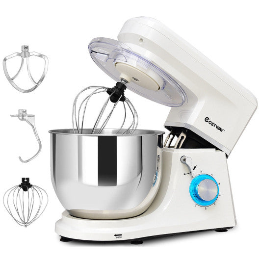 Costway 6 Speed 7.5 Qt Tilt-Head Stainless Steel White Electric Food Stand Mixer