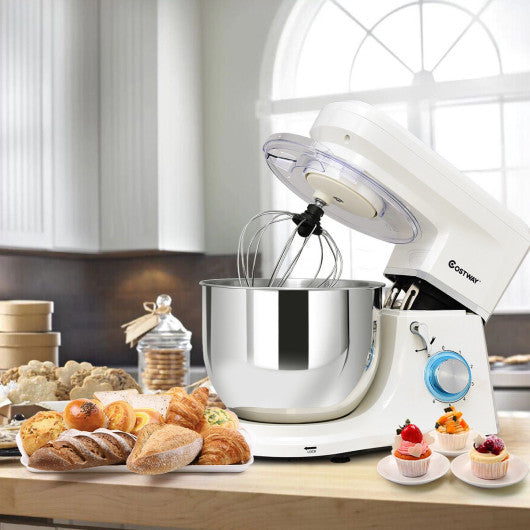 Costway 6 Speed 7.5 Qt Tilt-Head Stainless Steel White Electric Food Stand Mixer
