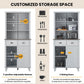 Costway 67" Gray Freestanding Kitchen Pantry Cabinet with Sliding Doors