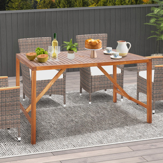 Costway 67" Patio Rectangle Acacia Wood Dining Table with Umbrella Hole