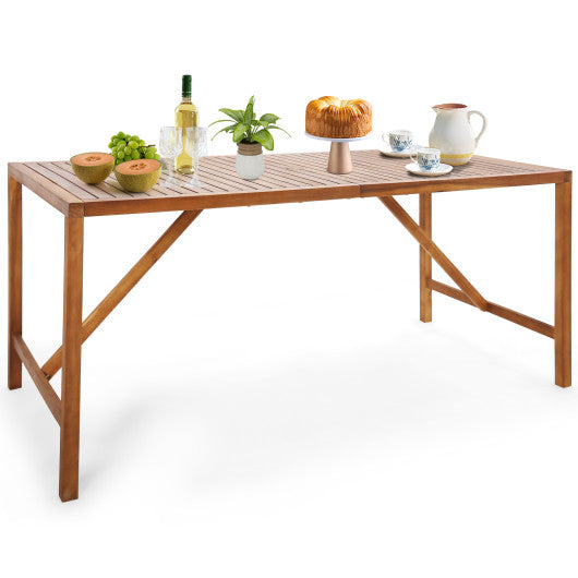Costway 67" Patio Rectangle Acacia Wood Dining Table with Umbrella Hole