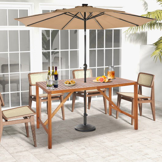 Costway 67" Patio Rectangle Acacia Wood Dining Table with Umbrella Hole