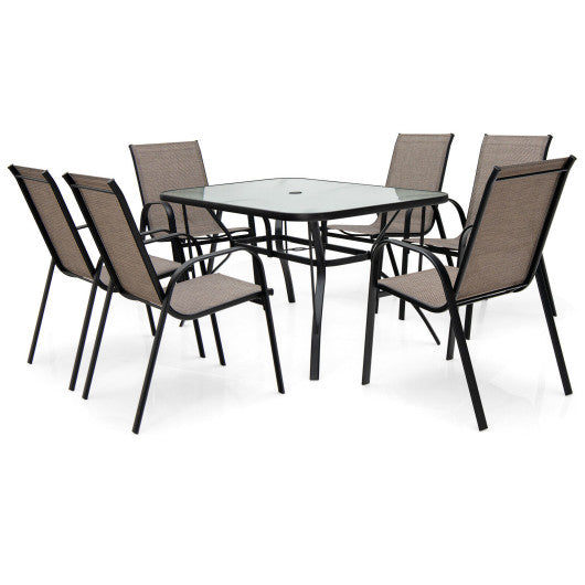 Costway 7-Piece Patio Dining Set with 6 Stackable Chairs