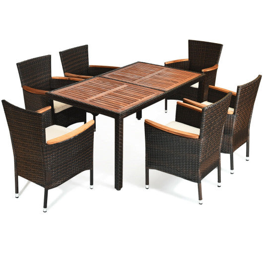 Costway 7 Pieces Garden Dining Patio Rattan Set with Cushions for Backyard