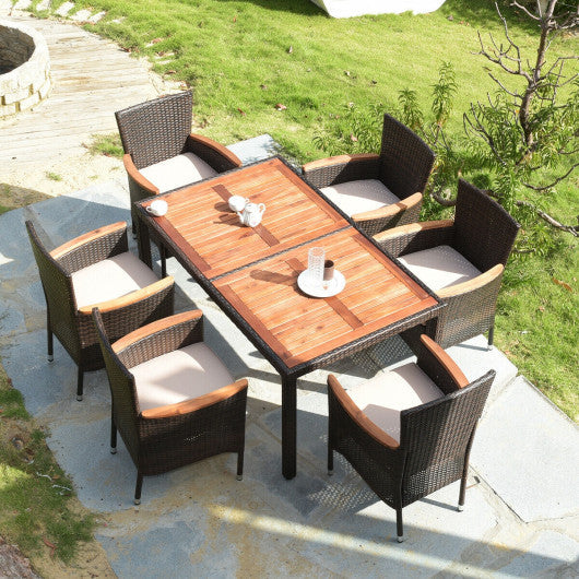 Costway 7 Pieces Garden Dining Patio Rattan Set with Cushions for Backyard
