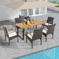 Costway 7 Pieces Outdoor Wicker Chair and Dining Table Set - Wood Handrail