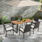 Costway 7 Pieces Patio Rattan Dining Set with Umbrella Hole - L-shaped Handrail
