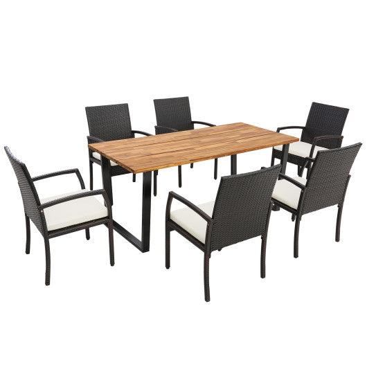 Costway 7 Pieces Patio Rattan Dining Set with Umbrella Hole L