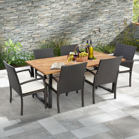 Costway 7 Pieces Patio Rattan Dining Set with Umbrella Hole