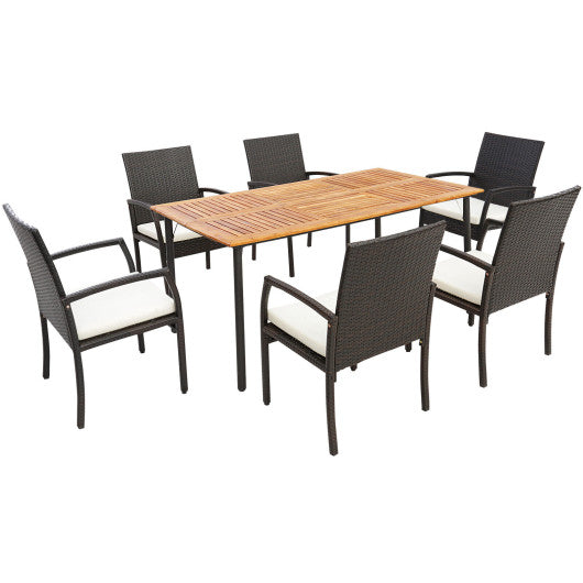 Costway 7 Pieces Patio Wicker Cushioned Dining Set with Umbrella Hole