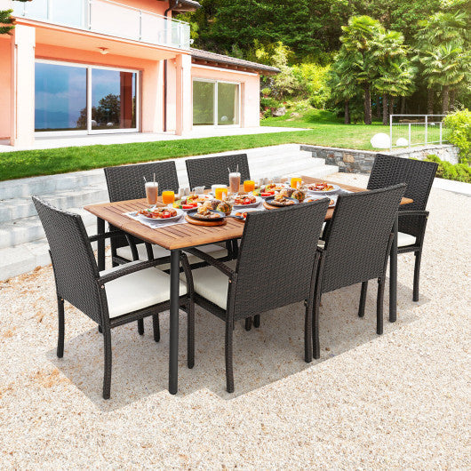 Costway 7 Pieces Patio Wicker Cushioned Dining Set with Umbrella Hole