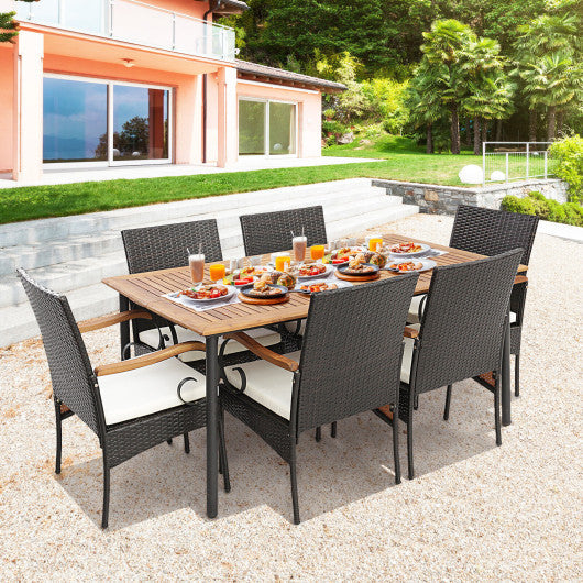 Costway 7 Pieces Patio Wicker Dining Set with Detachable Cushion and Umbrella Hole