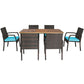 Costway 7 Pieces Turquoise Patio Rattan Cushioned Dining Set with Umbrella Hole